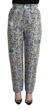 Dolce & Gabbana Blue Floral Print High Waist Denim Tapered Jeans -   -  Dolce & Gabbana.
